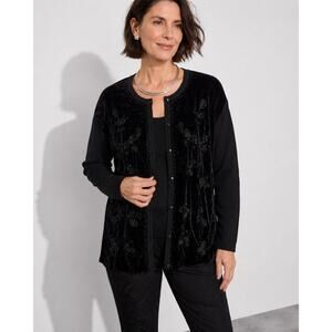Vintage Jacque and KoKo Together Black Velvet Beaded Floral Cardigan Sweater XL